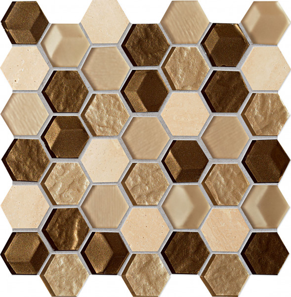 Elements Drops Stone Brown Hex Wandmosaik